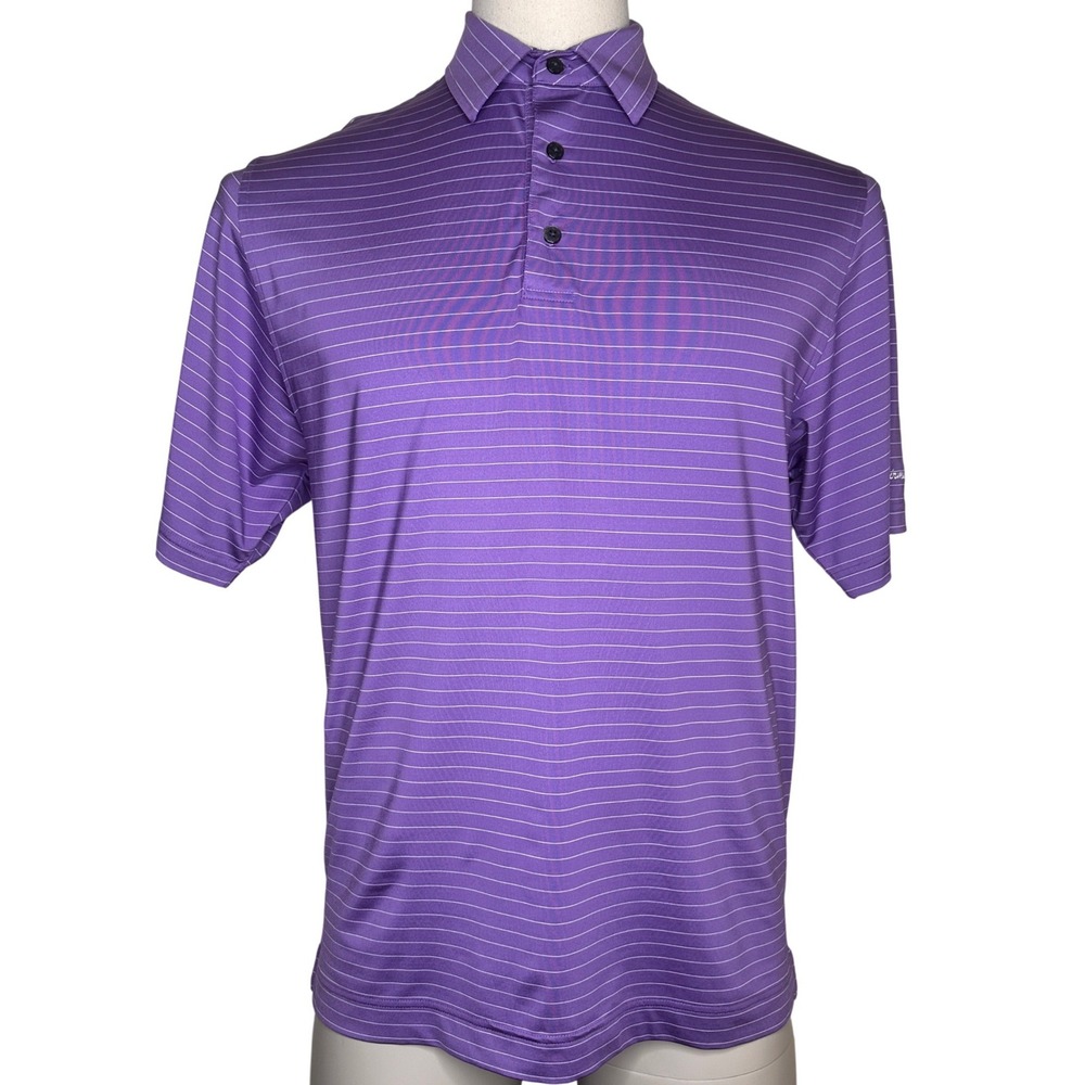 FootJoy Mens Purple Striped Performance Golf Polo Shirt Birmingham CC Size M